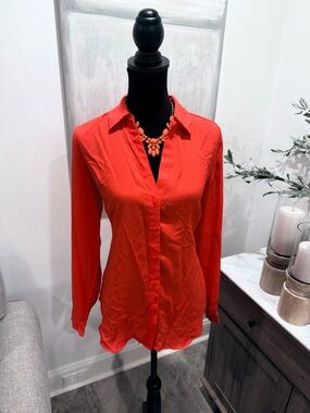 NWT Ann Taylor Bright Poppy Coral Button-Down Blouse